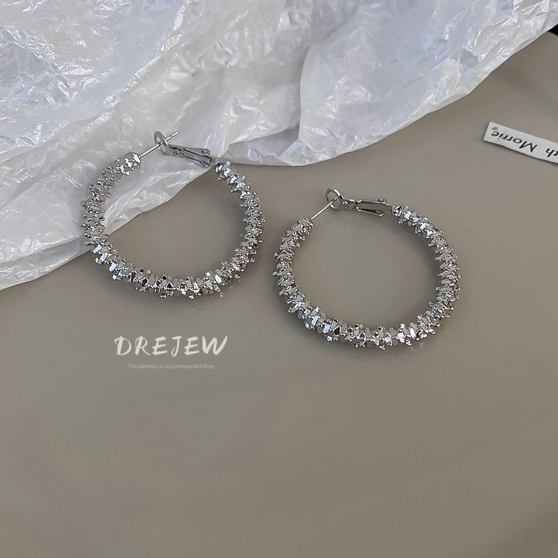 DREJEW Khuyên tai kim bạc đính đá zircon kiểu hình học cá tính hợp thời trang