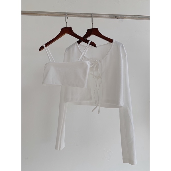 Set áo croptop buộc dây tay dài 511