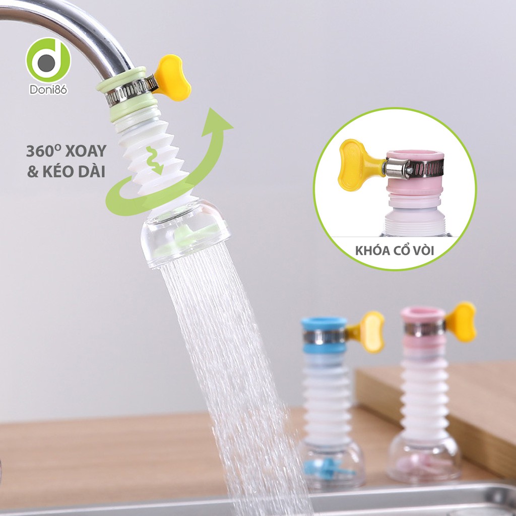 Đầu vòi xịt nước tăng áp cho vòi bồn rửa chén - Loại có nẹp inox - Doni86 - PK166