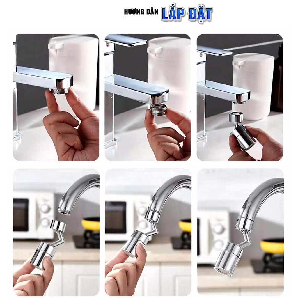 Đầu vòi Lavabo, đầu vòi tăng áp điều chỉnh 2 chế độ nước nhựa ABS màu bạc sáng xoay 720 độ siêu tiện lợi - PK064