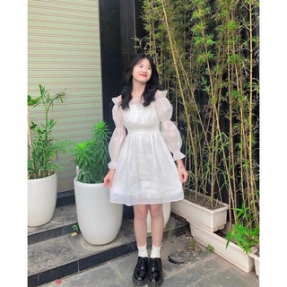 Váy trễ vai 🌸 Váy tiểu thư màu trắng bánh bèo bồng bềnh công chúa style ullzang