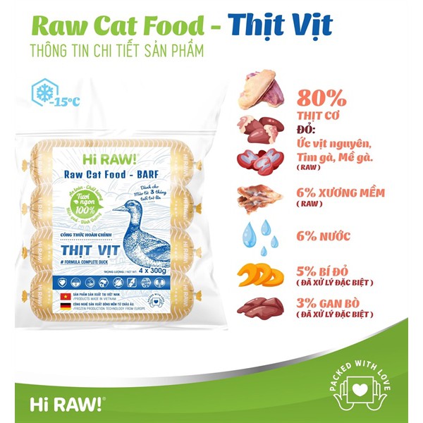 Raw Food HIRAW Thực Phẩm Hoàn Chỉnh Cho Mèo Pack 4 Cây, Mỗi Cây 300gr