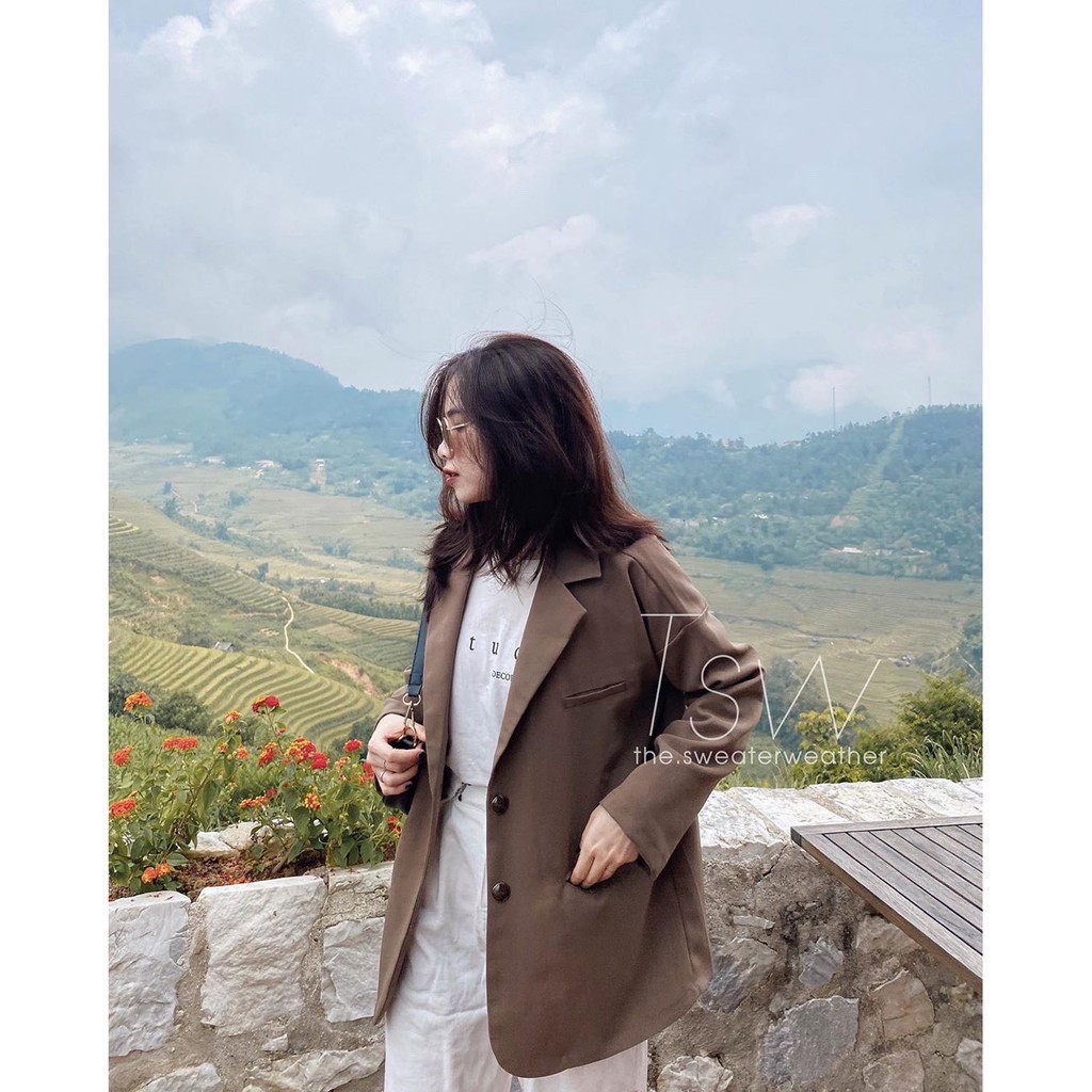 [Ảnh thật/video] Áo blazer nữ 2 lớp dài tay trơn/kẻ vest phong cách Hàn Quốc