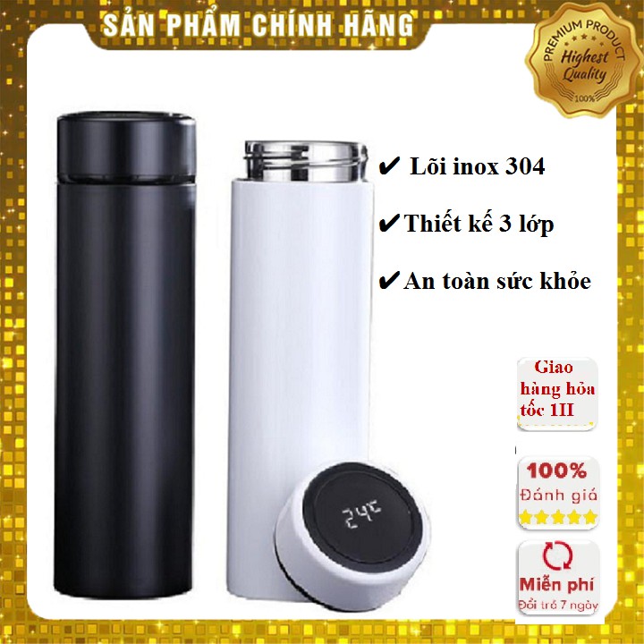 Bình giữ nhiệt - Lõi inox 304 - Bình nước bình giữ nhiệt inox 304 nắp cảm ứng 500ml có lưới lọc trà tiện lợi