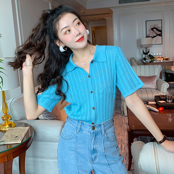 Áo thun cổ Polo ngắn tay dáng ôm chất lụa mát thời trang xinh xắn cho nữ | BigBuy360 - bigbuy360.vn