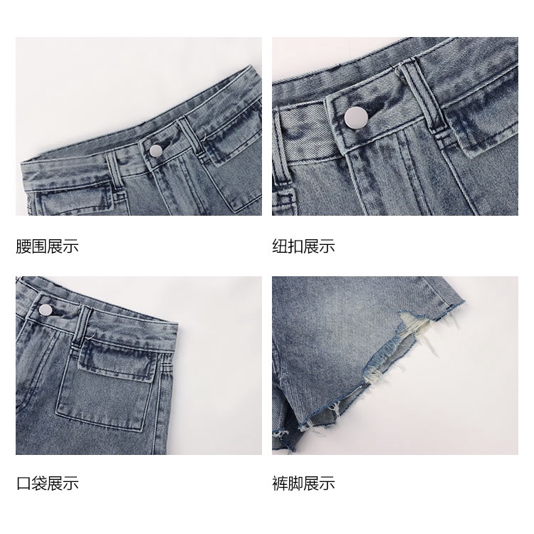 Quần Short denim Lưng Cao Ống Rộng Phong Cách retro Cho Nữ