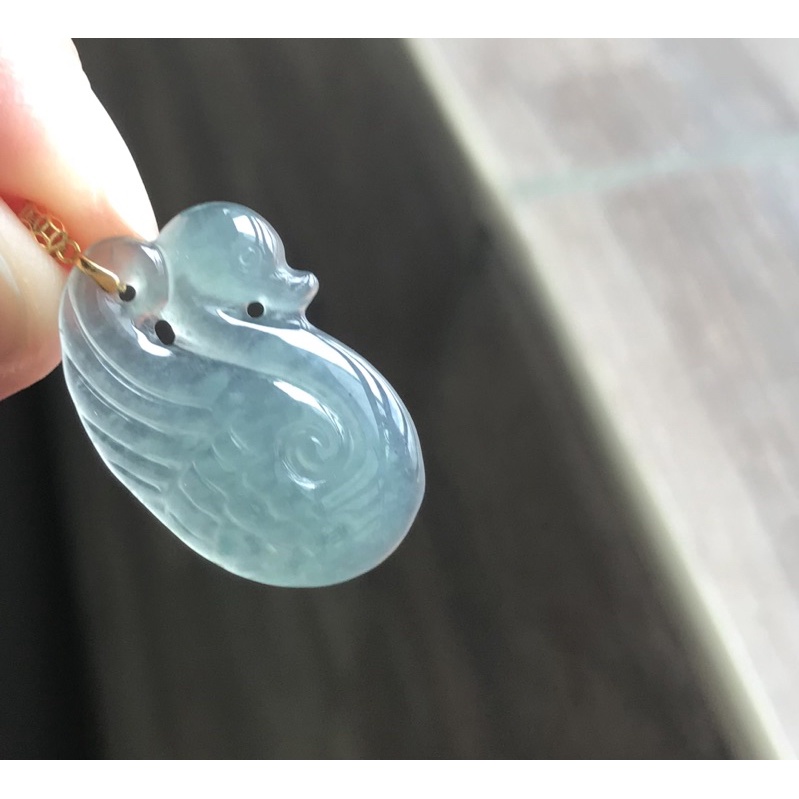 Mặt thiên nga Jadeite Jade A thiên nhiên móc gold 18K