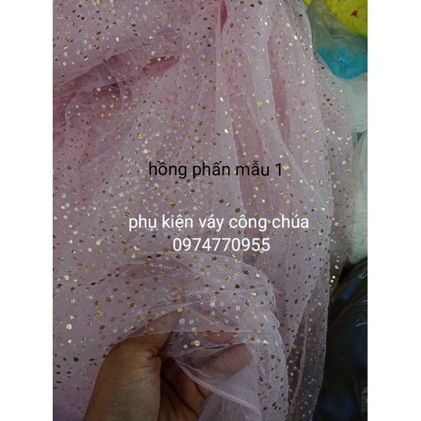 Vải voan lưới chấm  kim tuyến lấp lánh .