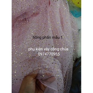 Vải voan lưới chấm kim tuyến lấp lánh .