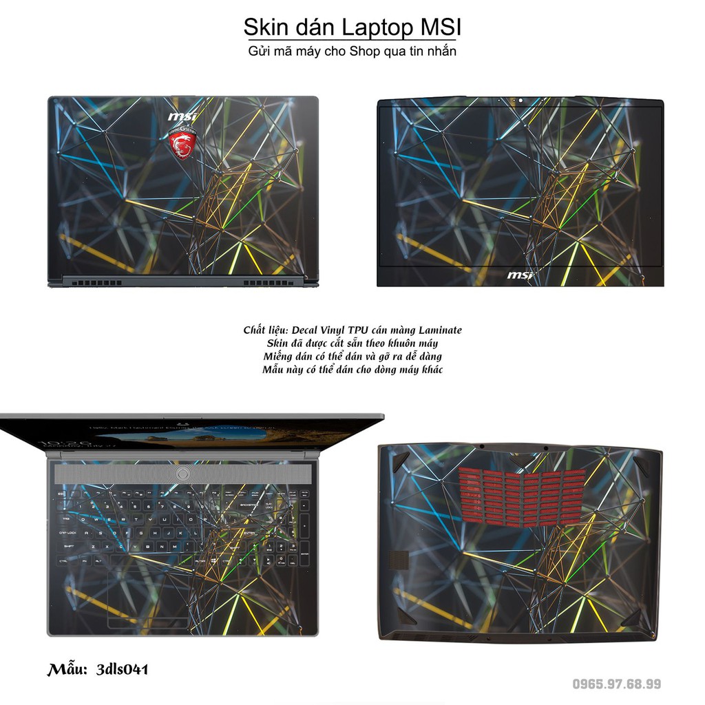 Skin dán Laptop MSI in hình 3D Green (inbox mã máy cho Shop)