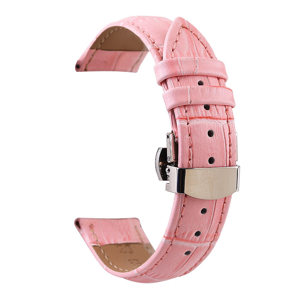 14 16 18 19 20 21 22mm Width Slub Pattern Genuine Leather Watchband With Double Press Double Press Butterfly Buckle Colorful Bands Cowhide For Men Women Wristwatch Waterproof With Tools Straps