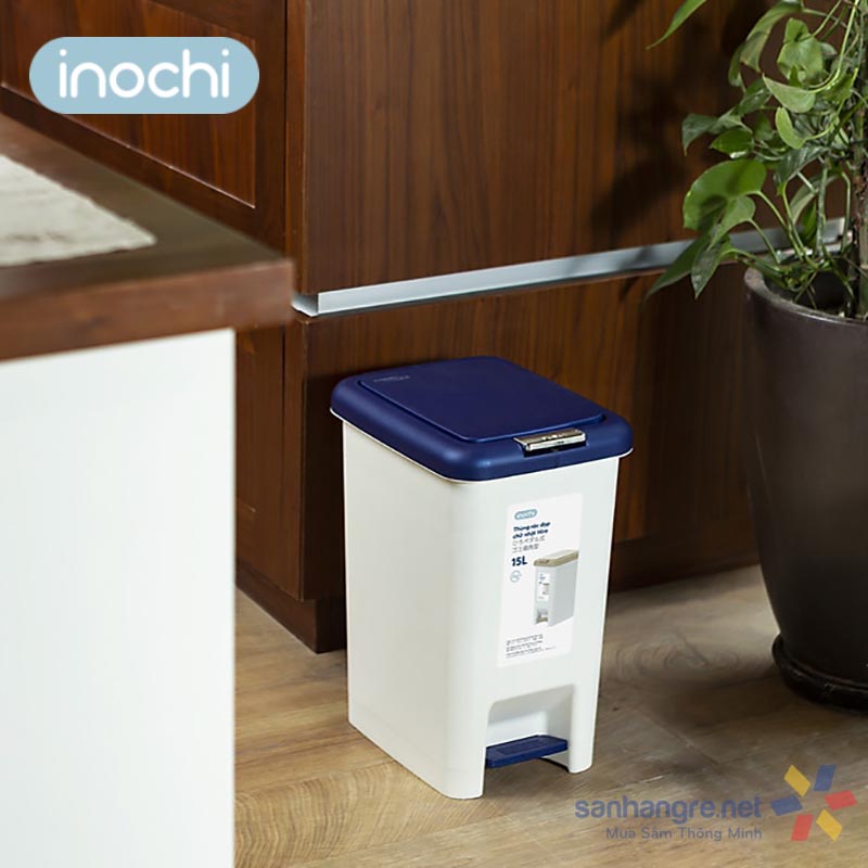 Thùng rác đạp chân chữ nhật Inochi Hiro 15L xuất Nhật - Kháng khuẩn, khử mùi (giao màu ngẫu nhiên)