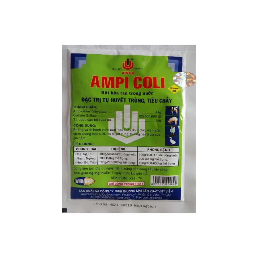 VIVCO - AMPI COLI - Trị Bệnh Tụ Huyết Trùng, Tiêu Chảy Phân Xanh, Phân Trắng