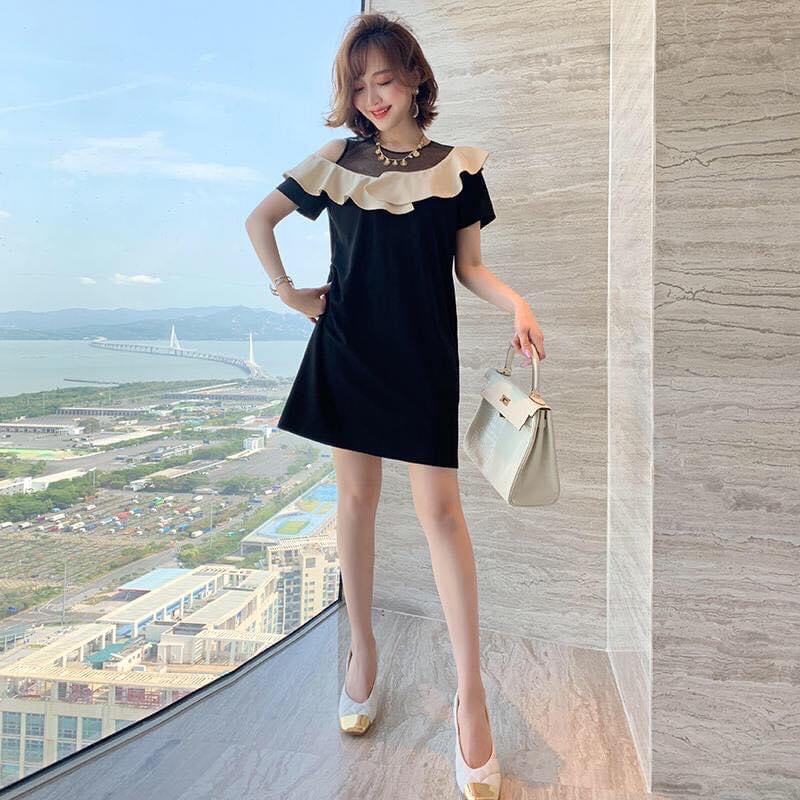 Váy thời trang công sở❤️Freeship❤️Đầm thiết kế dáng chữ A cổ bèo hàng Quảng Châu cao cấp HV201