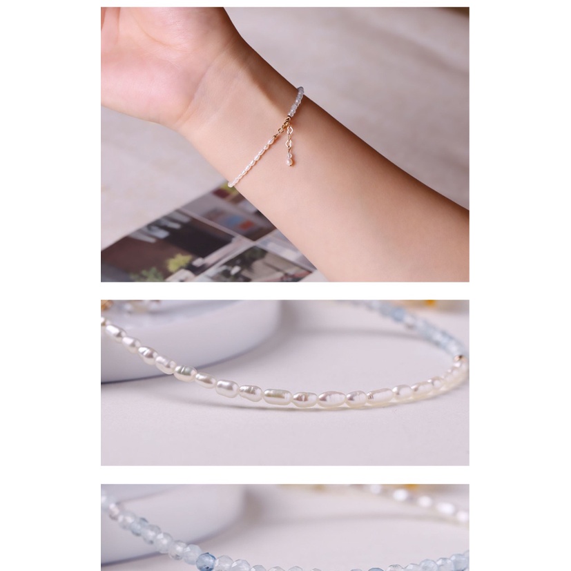 [Hàng Mới] Vòng Đeo Tay Hạt Ngọc Trai Xanh Lam Nhạt Thiết Kế Cảm Giác Chạm Cho Xiaomi