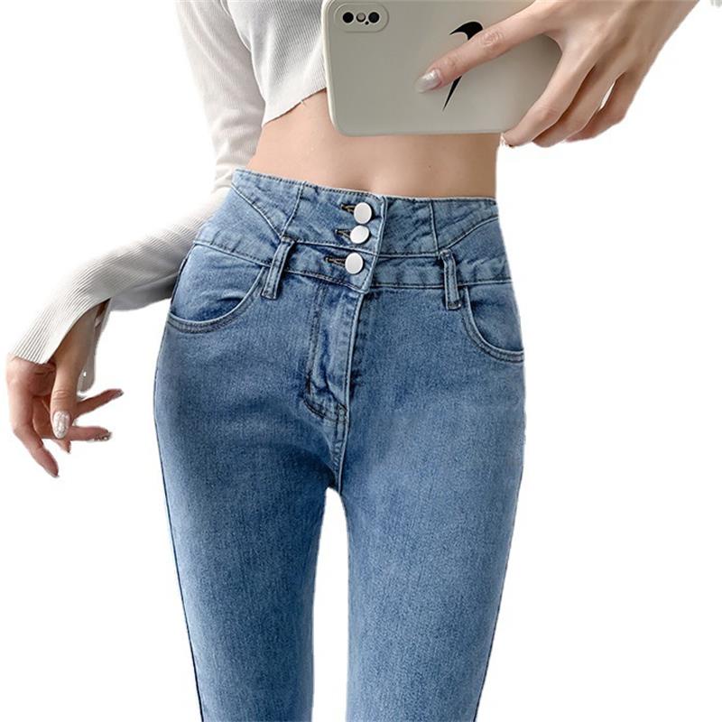 Quần jeans Dài Lưng Cao 3 Nút Thời Trang Cho Nữ
