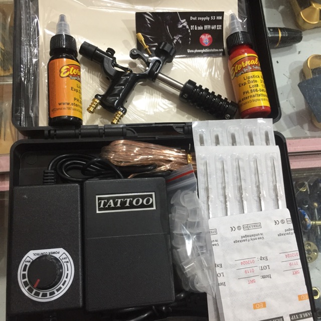 Combo 1 máy xăm rotary flydragon /bộ mầu đen