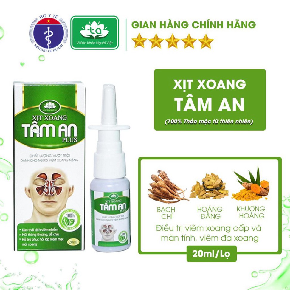 [CHÍNH HÃNG]XỊT XOANG CAO CẤP TÂM AN - Viêm Xoang, Viêm Mũi Dị Ứng, Tắc Nghẹt Mũi, Sổ Mũi (20ml/lọ)