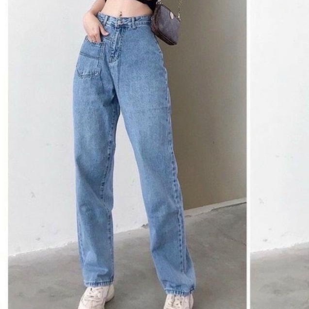 Quần jean ống rộng - Quần bò nữ dáng suông lưng cao 1 túi trước cá tính phong cách Hàn Quốc | BigBuy360 - bigbuy360.vn