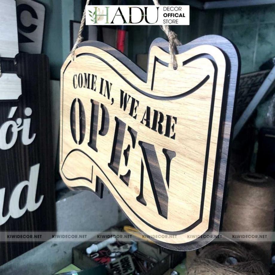 Bảng treo Open & Closed 2 mặt, Bảng Gỗ Trang Trí Đóng Mở Cửa, Bảng Gỗ Treo Cửa - HaduDecor