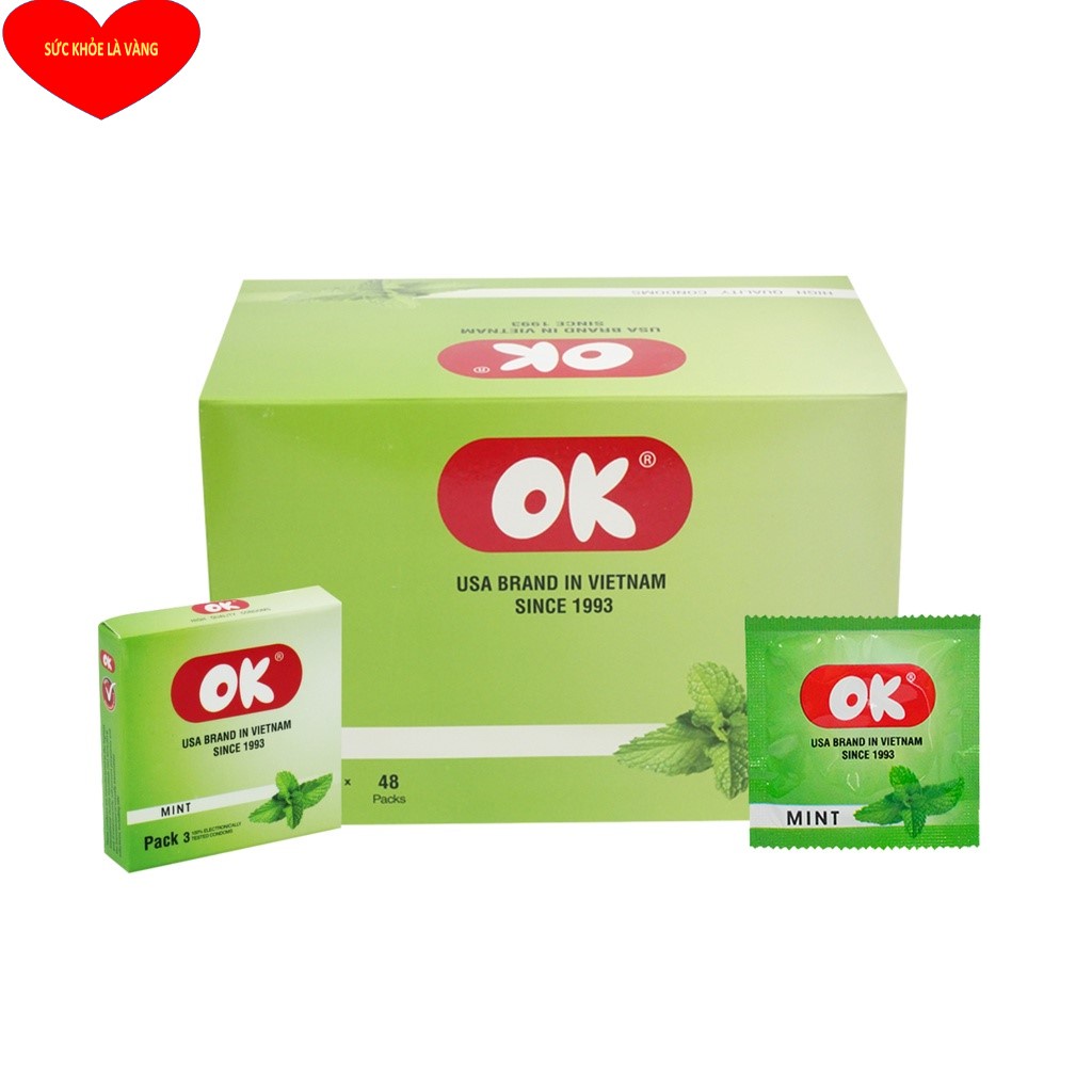 Bao cao su OK bạc hà – Hộp lớn 144 cái  - Giá Rẻ - Hàng Việt Nam Chất Lượng Cao.