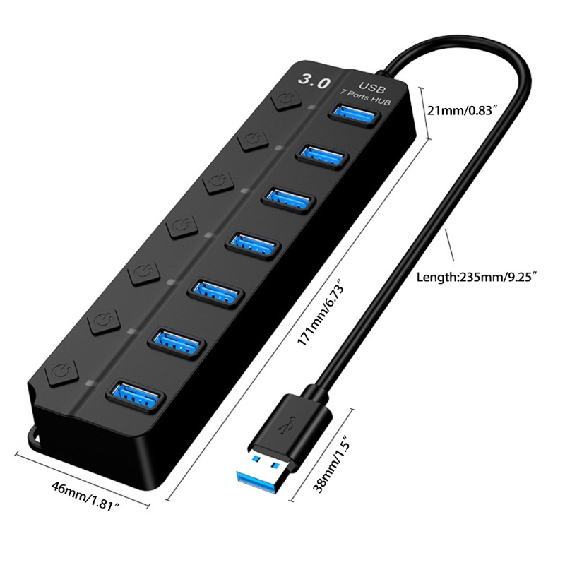Hub 3 0 Cổng USB 7 Cổng Có Đèn LED Và Công Tắc Riêng Biệt Cho Windows