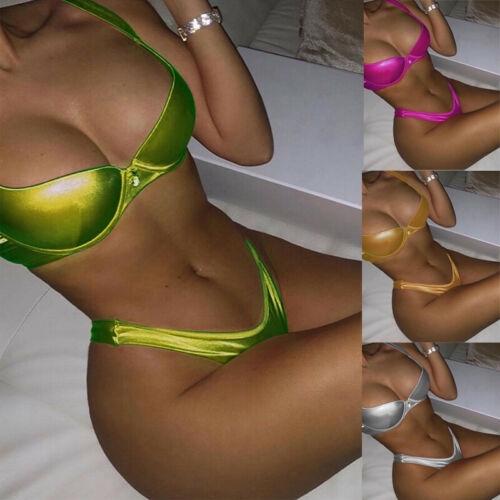 Bộ bikini 2 mảnh nâng ngực bằng da PU cá tính gợi cảm cho nữ