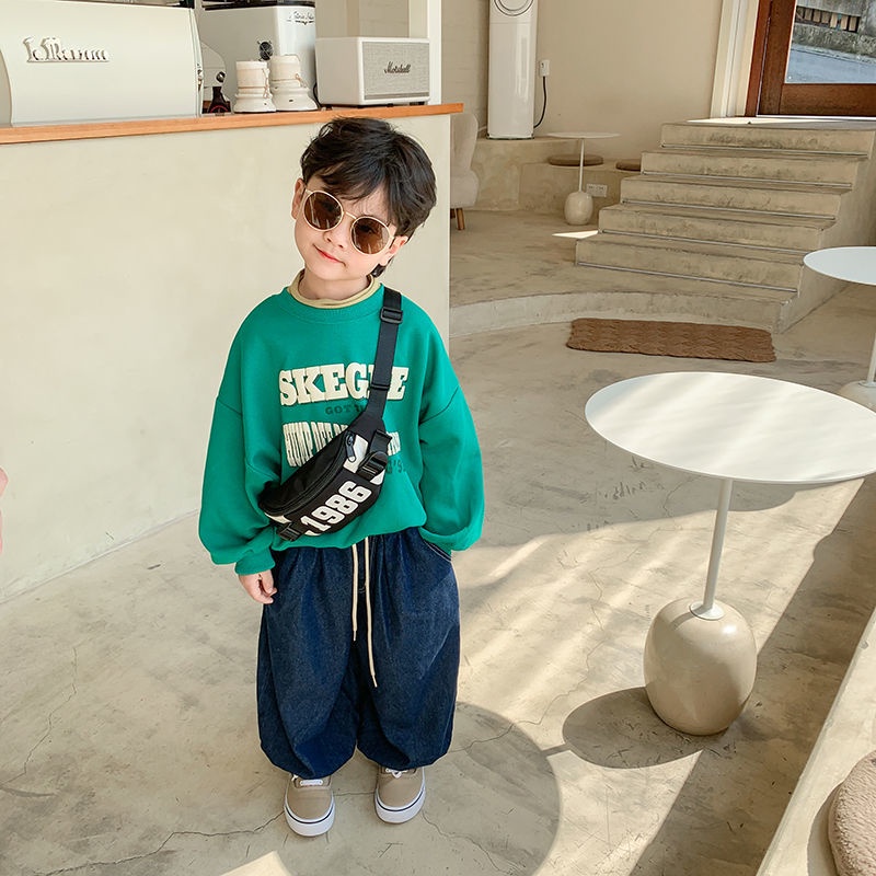 Túi Đeo Chéo Ngực Vải Canvas In Chữ Thời Trang Dành Cho Bé Trai 1-6 Tuổi