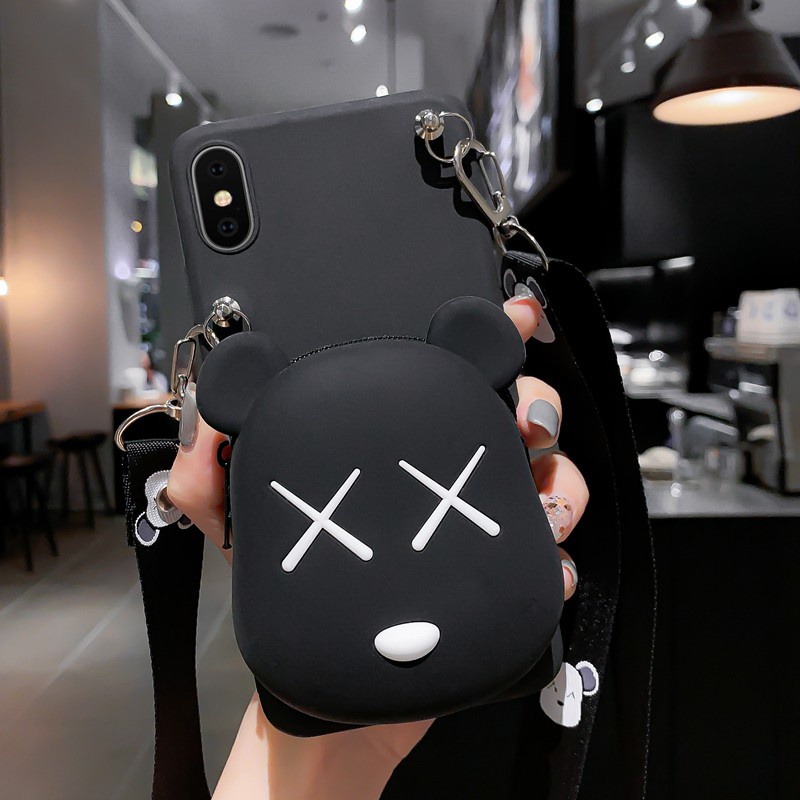 Samsung S10 S10PLUS S7edge S21Ultra S21+ A12 A42 5G A6 A8 A6Plus A6+ A8Plus A8+ A02S A01Core A21S A31 A11 Creative fashion cartoon wallet mobile phone silicone shell Cute bear backpack mobile phone case Mobile phone case with cross strap Wallet
