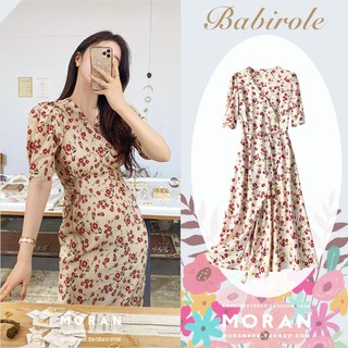 (ORDER) Váy MORAN xòe dài hoa nhí vintage cổ V thắt eo xẻ tà kiểu Pháp