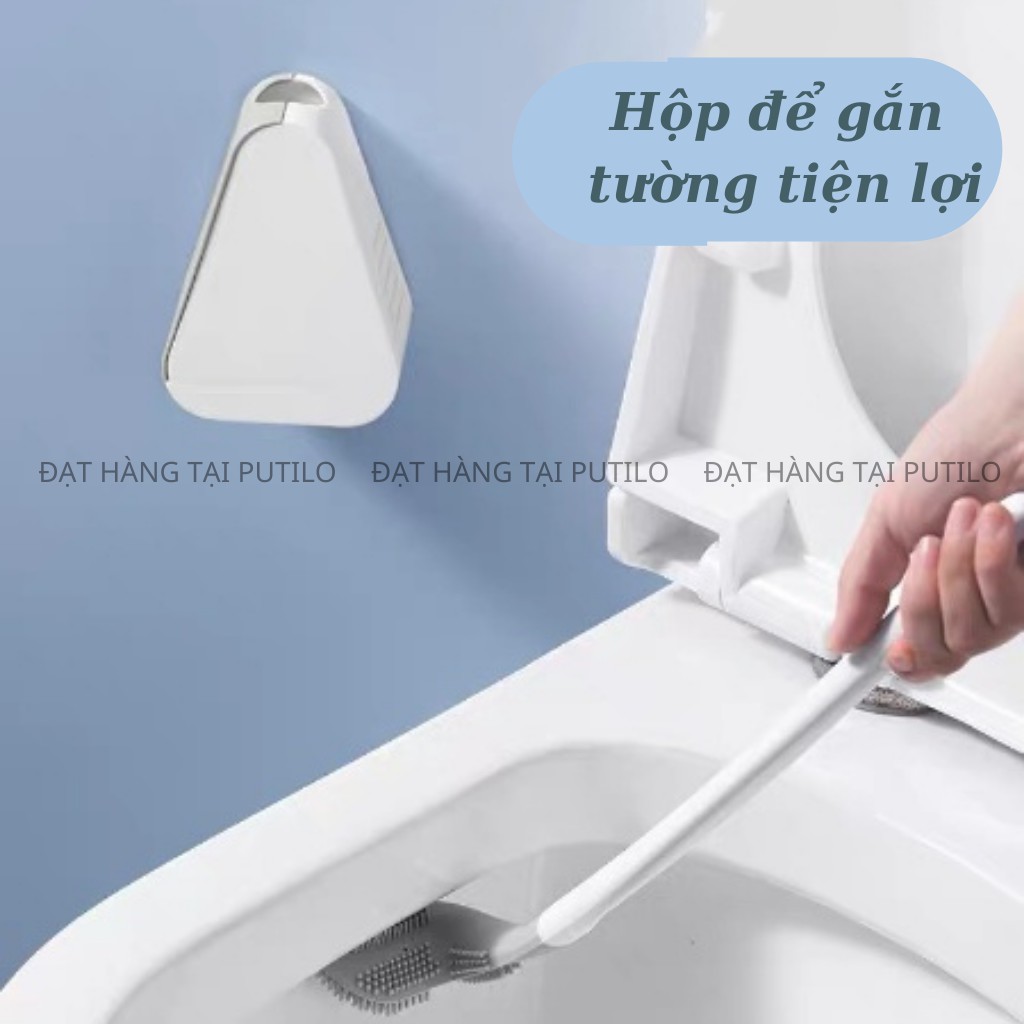 Chổi cọ toilet silicon kèm hộp đựng tiện lợi cây cọ bồn cầu vệ sinh toilet phòng tắm siêu sạch