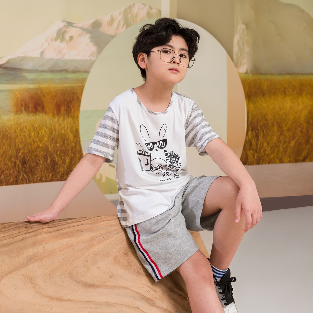 Bộ quần áo thun JOOKYLI bé trai màu xám 94B0548