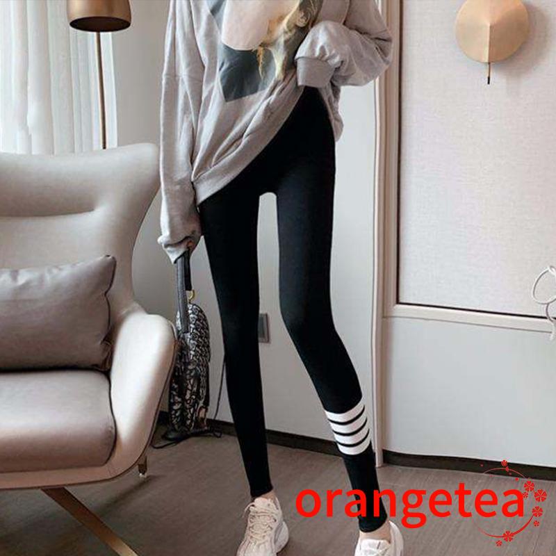Quần legging thể thao lưng cao viền sọc thời trang cho nữ
