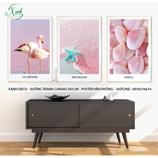 Tranh canvas trang trí CHIM HẠC, BIỂN VINTAGE DỄ THƯƠNG trang trí showroom, cửa hàng