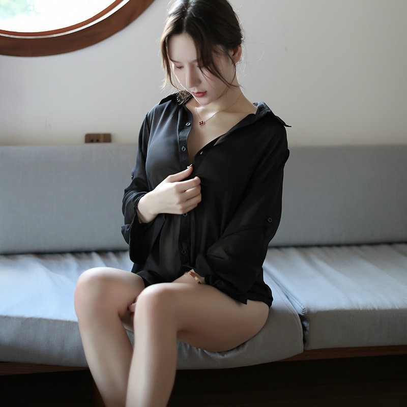 ( Set Áo + Quần Lọt Khe ) Đồ ngủ xuyên thấu - Áo Sơ Mi Ngủ Voan Xuyên Thấu Cosplay 5015 - Mbra94 | BigBuy360 - bigbuy360.vn