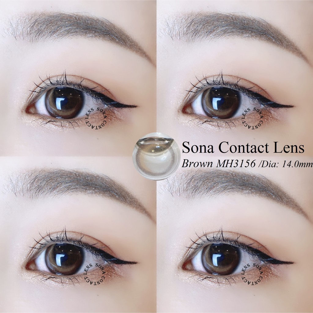 Lens "Trăng Khuyết" Brown MH-3156 + khay đựng (kính áp tròng Sona Hàn Quốc)