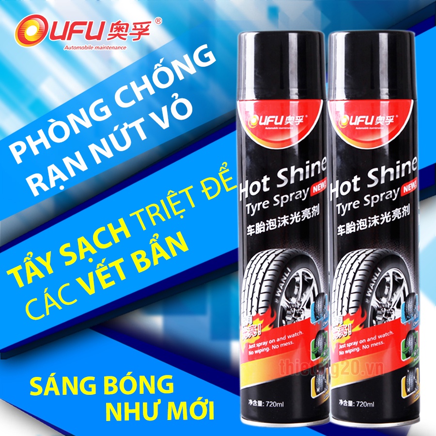 Chai Xịt Đánh Bóng Làm Sạch Lốp Xe, Bảo Vệ Vỏ Lốp Xe HOT SHINE 720ml, Bình Xịt Đen Bóng Lốp Xe, Vệ Sinh Vỏ Xe