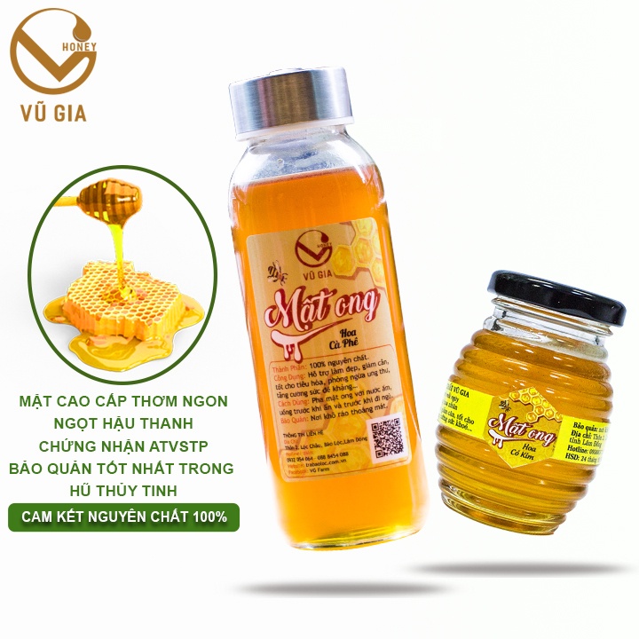 [Mã LTBAUAB14 giảm 7% đơn 99K] Combo Mật Ong Hoa Cà Phê 420gr + Mật Ong Hoa Cỏ Kim 100ml - Nguyên Chất Cao Cấp Vũ Gia