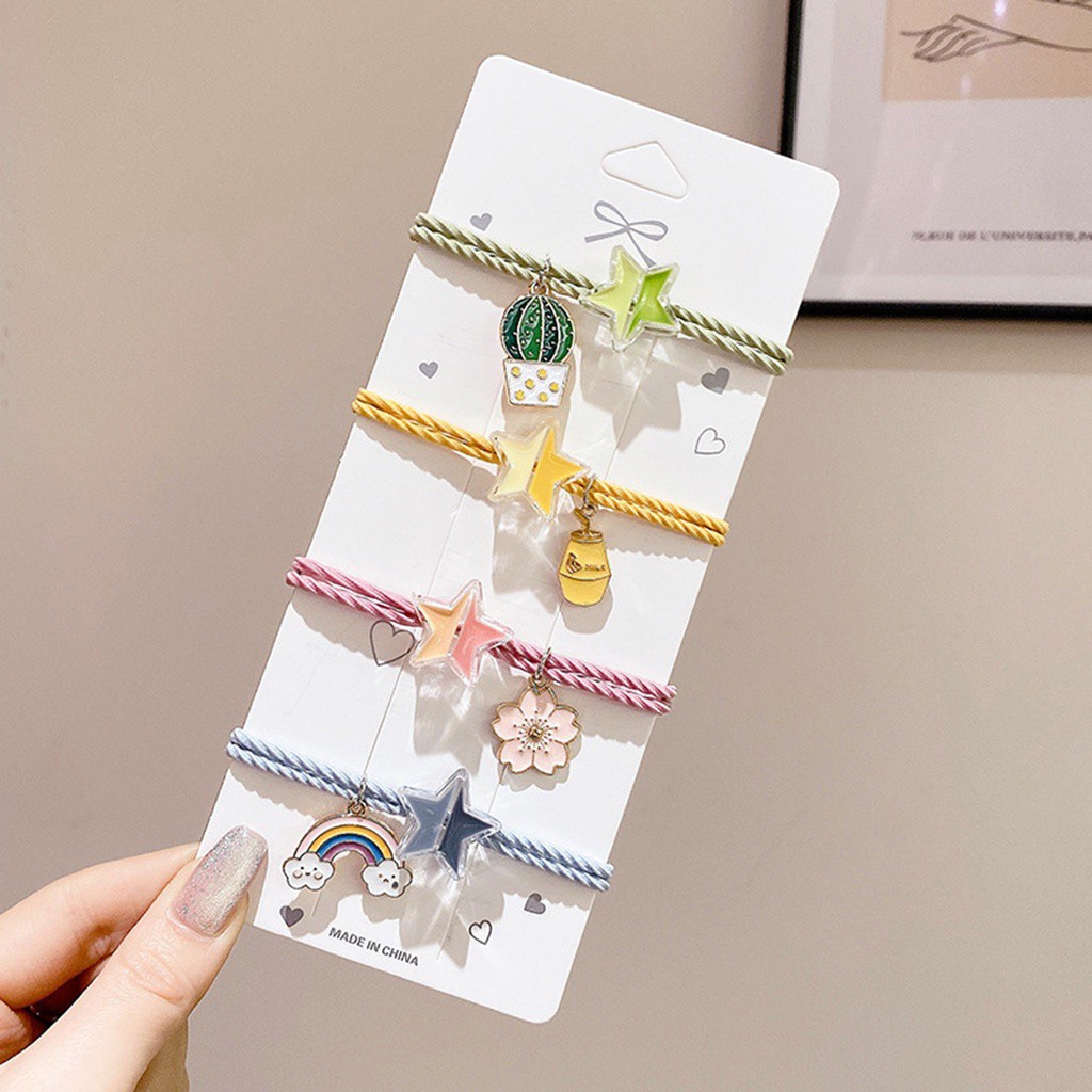 Dây Buộc Tóc Hai Lớp Co Giãn Họa Tiết Ngôi Sao Dễ Thương Cho Bé Gái