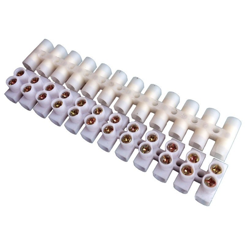 Đầu nối nhanh dây điện vặn vít - Cút cầu nối kẹp 12P 20A X3-2012  - Domino Thanh Nhựa Trắng Chống Cháy