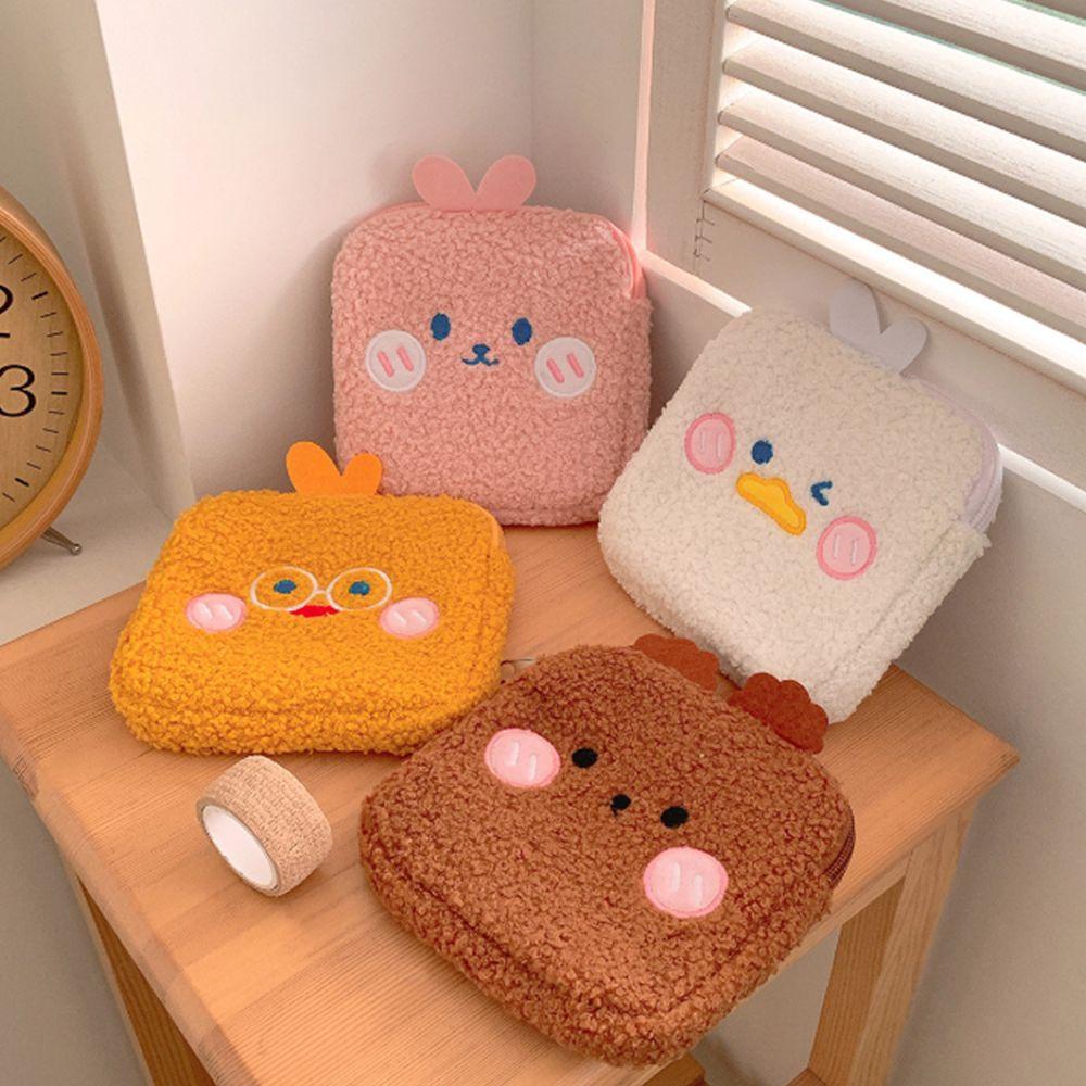 Túi Đựng Mỹ Phẩm Mini Hình Vuông Phủ Lông Mềm Mại Có Khóa Kéo Tiện Dụng