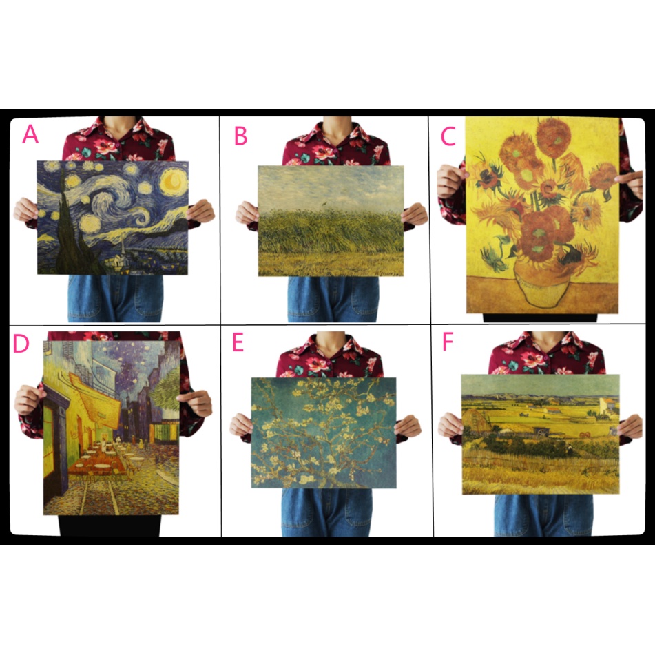 Tranh giấy Kraft treo tường trang trí quán cà phê phong cách Van Gogh