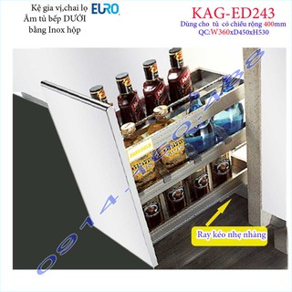 Kệ Gia vị KAG-ED243-40cm, kệ đựng gia vị Euro Inox hộp cao cấp ray giảm chấn âm tủ bếp 40cm