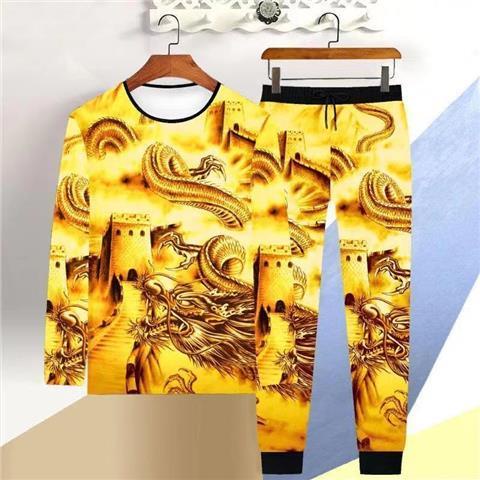 Set Áo Thun Tay Dài Và Quần Dài In Hình Rồng Hổ Thời Trang Dành Cho Nam