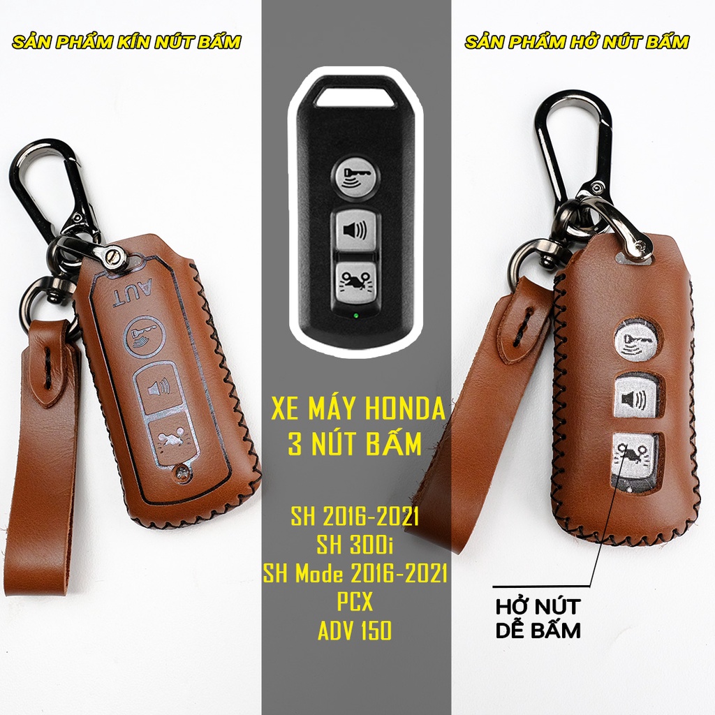 Bao da bảo vệ chìa khoá Smartkey Xe SH/SH MODE ĐỜI 2016-2021 kèm móc khâu tay hàng Việt Nam chính hãng AUT