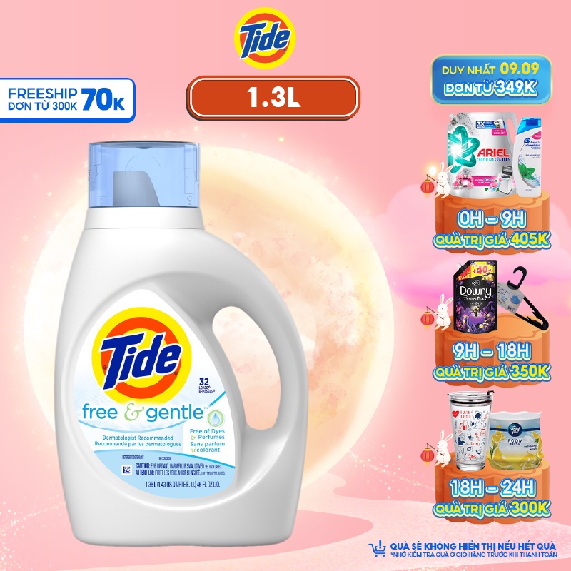 Nước Giặt Tide Dành Cho Da Nhạy Cảm 1.36 Lít - Tide Laundry Liquid Free & Gentle 1,36L