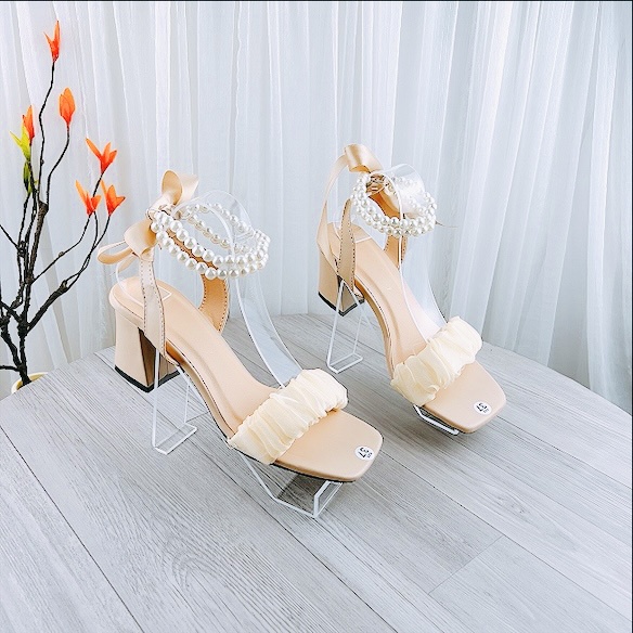 Sandal quai hạt châu cột nơ 7cm - B10