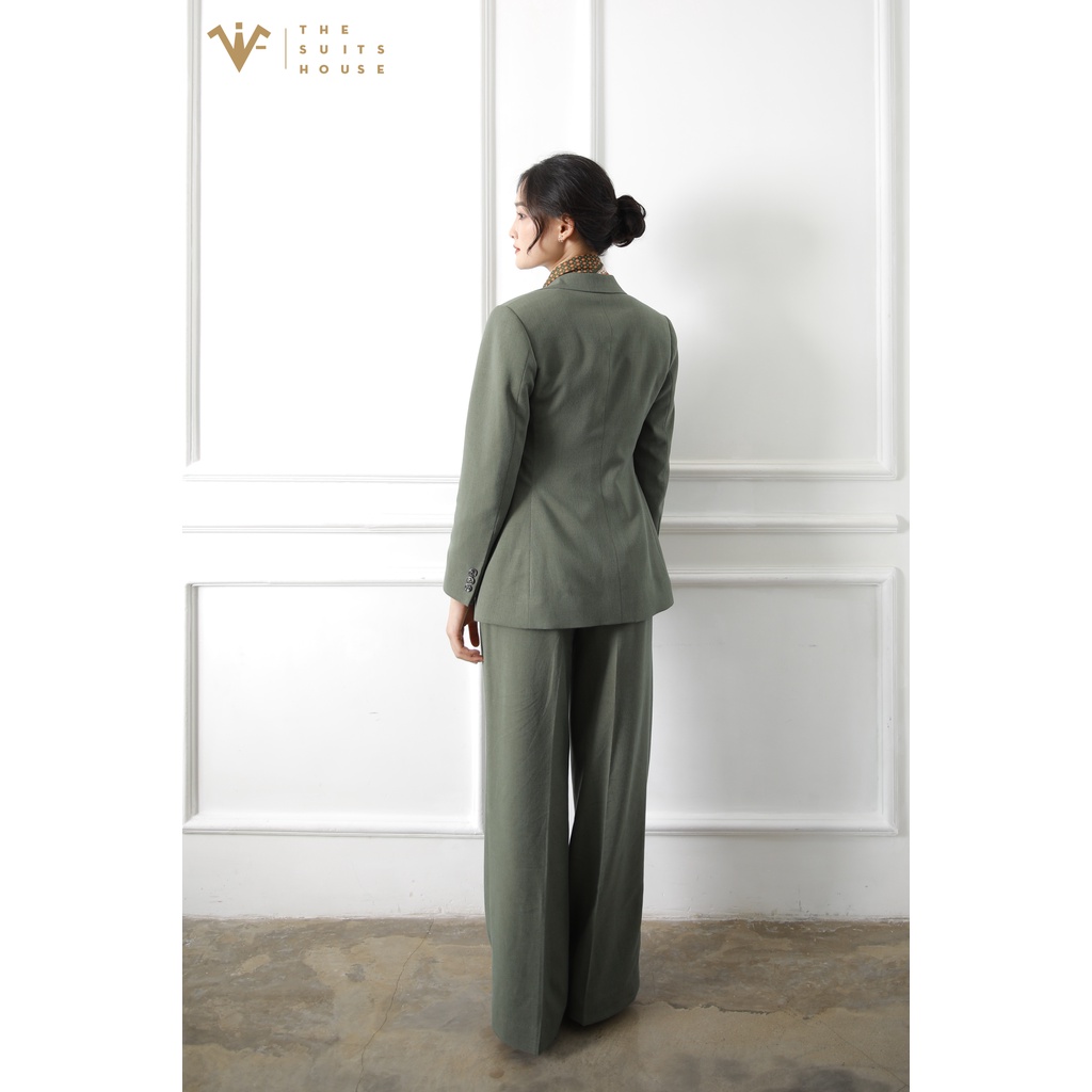 Bộ Vest Nữ Cổ Điển THE SUITS HOUSE Xanh Rêu Ống Rộng