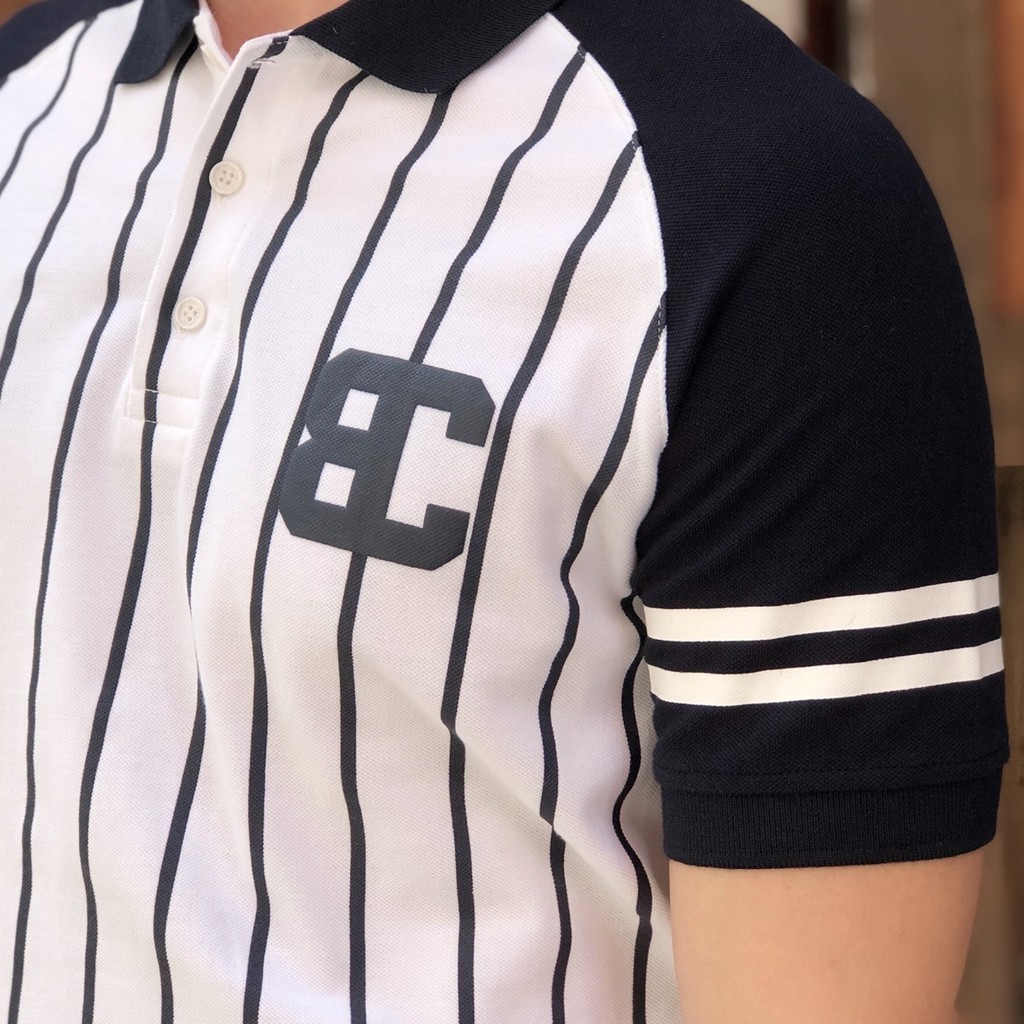 Áo Thun Polo Nam Cổ Bẻ Logo BC Phối Sọc BYCOTTON Raglan Polo Shirt