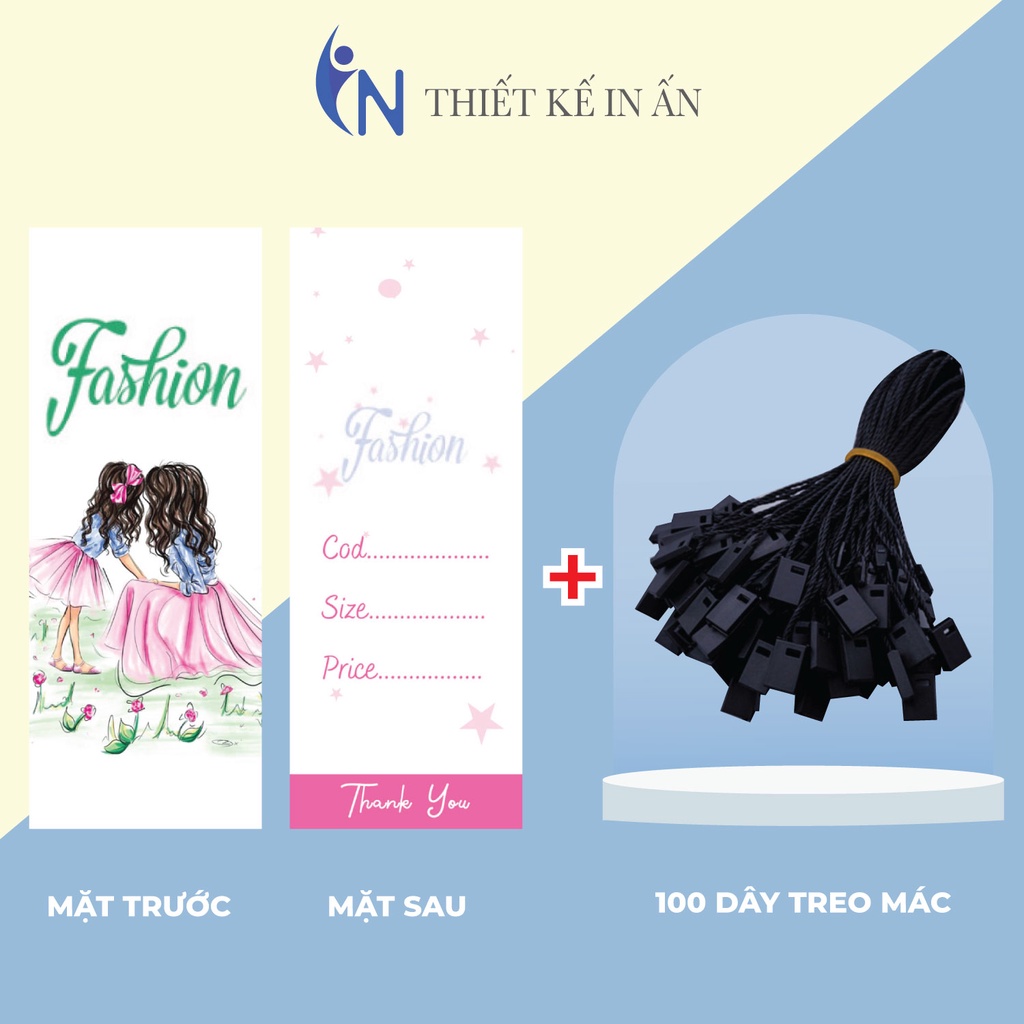 Mác quần áo combo 100 mác + 100 Dây Treo Thẻ Bài - Dây Dù Xâu Tag (Mác) Quần Áo